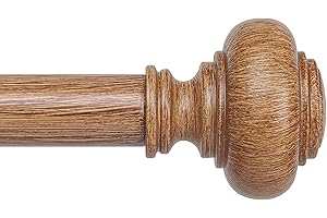 Wolistsa Wood Curtain Rods for Windows 66 to 120 Inch, Boho Vintage Decorative 1 Inch Diameter Long Wooden Curtain Rod, Adjustable Heavy Duty Rustic Farmhouse Drapery Pole with Wood Grain Finials