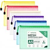 Mesh Zipper Pouch, 6Pack A5 Multi-Color Waterproof Organizer Bags, Tear-Resistant PVC Zip Pouches for Classroom, Home, Office(6.8 * 9.4 Inch) (6pcs A5 Zipper Pouch)