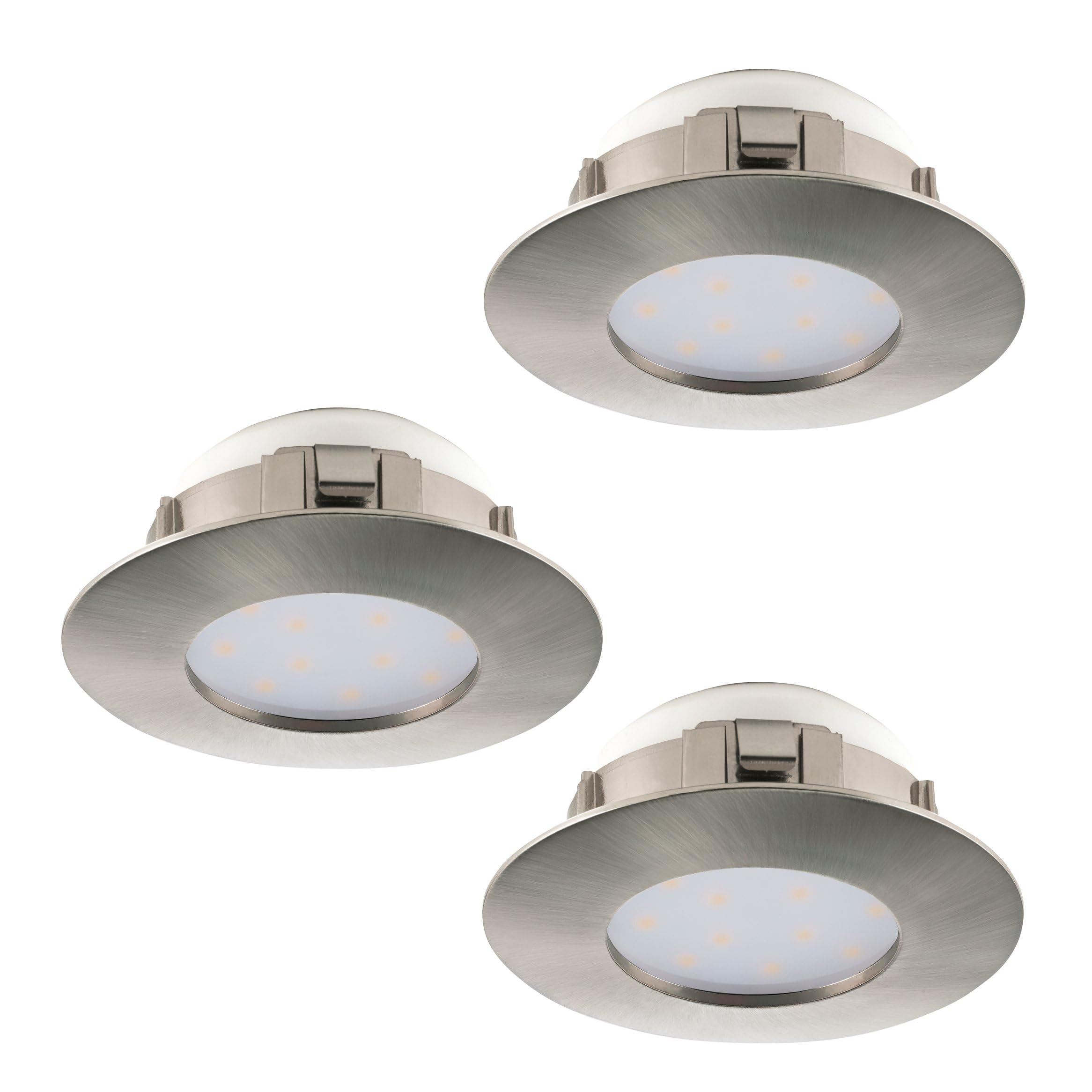 EGLO Pineda Set of 3 LED Recessed Spotlights Plastic 3 LED Recessed Lights in Nickel Matt Recessed Spotlight LED Flat Recessed Spotlight Set Warm White Diameter 7.8 cm