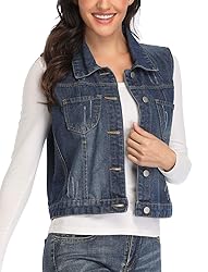 WUDODO Womens Classic Denim Vest Jacket Button Up