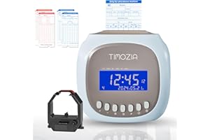 TIMOZIA Time Clocks for Employees Small Business, Auto-Align Time Clock, 6 Punches per Day Time Card Machine, Time Clock Punch Machine with 50 Time Cards, 1 Ink Ribbon(Blue, Military Time)