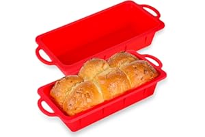 Vinino 2 Pack Silicone Bread Loaf Pan with Metal Reinforced Frame, 9.5 x 5 in Non-stick Silicone Loaf Pan for Baking, Durable Silicone Bread Pan for Oven Dishwasher Safe - Red