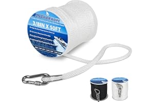BALAVA Anchor Rope 3/8in x 50FT,Premium Solid MFP Braided Anchor Rope Anchor Line,Boat Anchor Rope with Stainless Steel Thimble & Snap Hook,Boat Rope Marine Rope for Anchors and Boats (White)