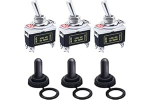 Twidec/3Pcs Heavy Duty Rocker Toggle Switch 16A 250V AC DPST 2 Position 4 Pin ON/Off Switch with Metal Bat Waterproof Boot Cap Cover Ten-1221-B201