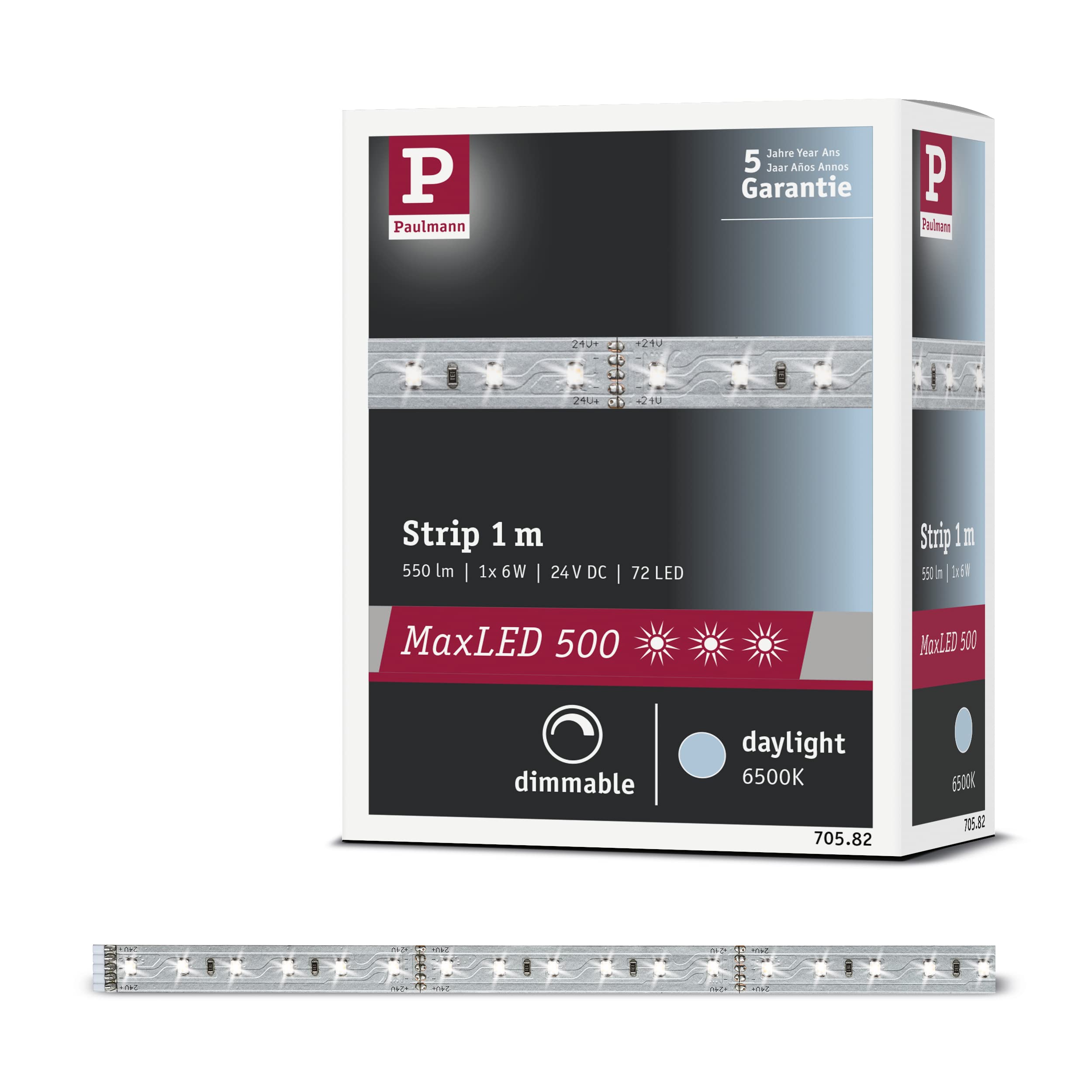 Paulmann 70582 MaxLED 500 Strip 1 m 6500 K Daylight White LED Strip uncoated 6W Lighting Strip 550 lm Light Strip 72 LEDs 24 V