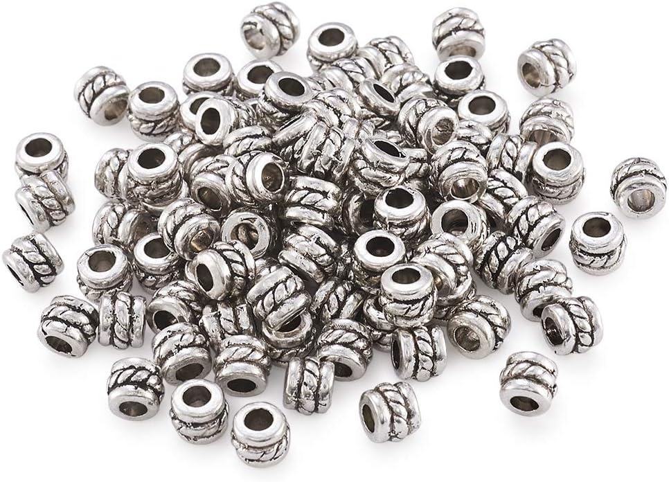 KISSITTY100Pcs Tibetan Antique Silver Column Spacer Beads 5mm Loose Beads 2.2mm Hole