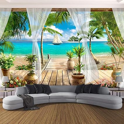 Personnalisé Fond Décran 3d Balcon Plage De Sable Plage Vue