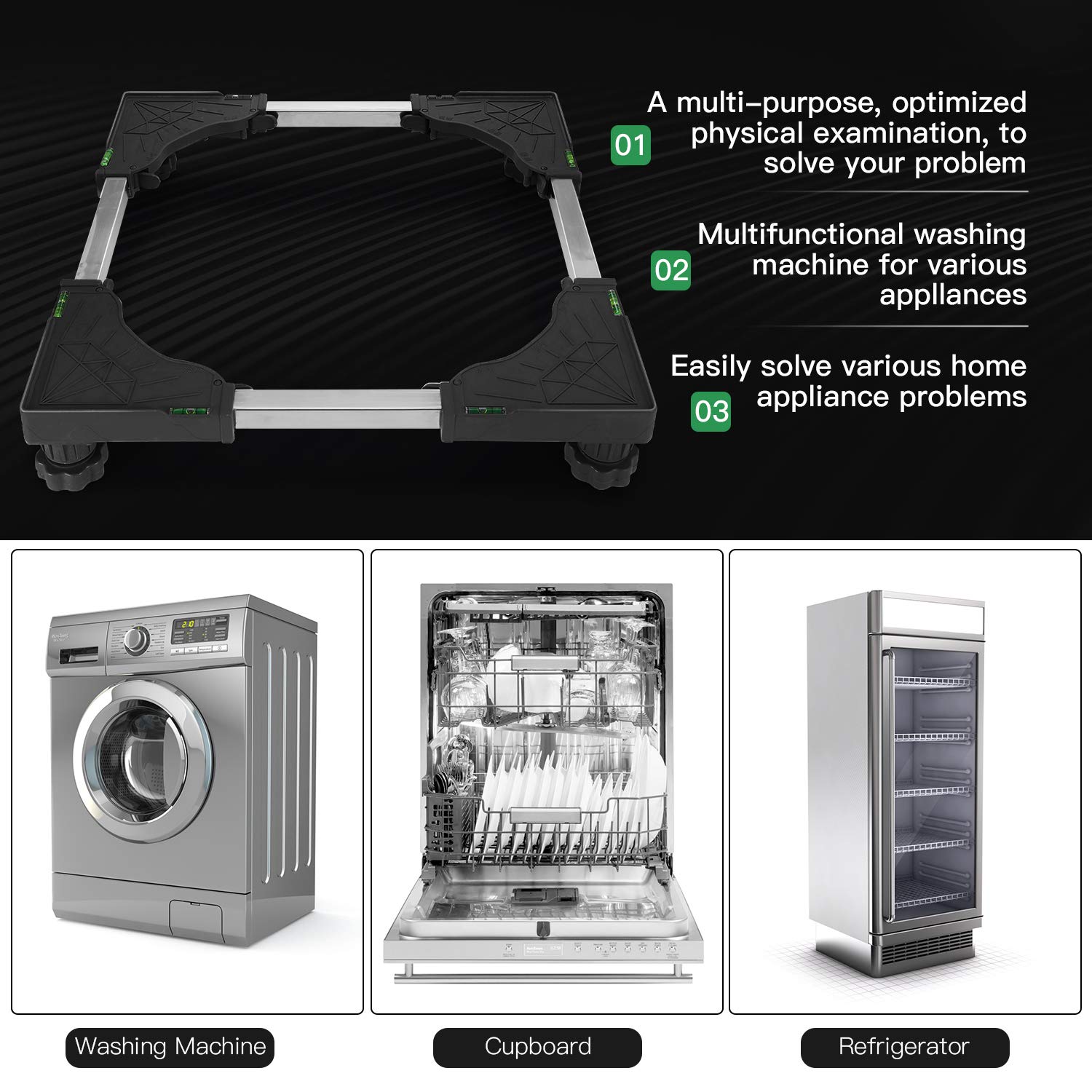 Mini Fridge Stand,Raised Base Adjustable Mini Refrigerator Stand,Washer and Dryer Stand, 4 Strong Feet Washing Machine Pedestal,Appliance Dolly,Base for Heavy weight (Black)