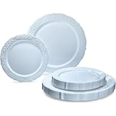 " OCCASIONS " 50 Plates Pack (25 Guests) Vintage Wedding Party Disposable Plastic Plate Set -25x10.25'' Dinner +25x7.5'' Salad/Dessert plates (Portofino Plain Blue)