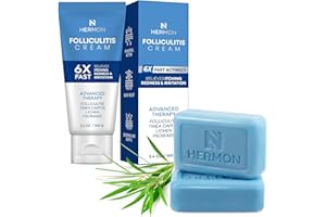 Hermon Folliculitis Treatment Cream & Antifungal Soap with Tea Tree Oil: Effective Treatment for Folliculitis Scalp Face and Body - Relief of Itch for Ringworm Jock Itch Tinea Versicolor Athletes Foot