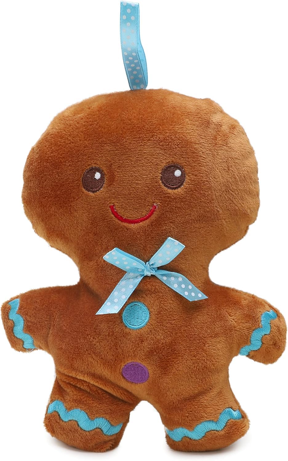 Toyland® 20cm (8") Plush Gingerbread Man Soft Toy With Bow - Christmas Soft Toy - Christmas Decorations (BLUE BOW)