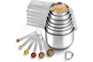 Measuring Cups and Spoons Set of 13，Heavy Duty Stackable Metal Measuring Cups & Spoons，Stainless Steel Measuring Cup for Dry 
