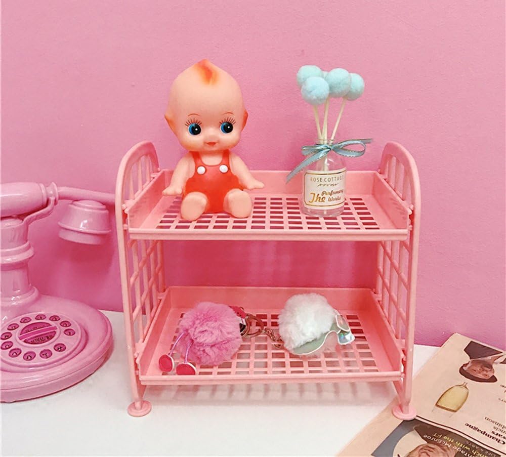 Amazon 便利収納 置物棚 女の子 卓上収納ラック 可愛い ピンク少女 プチ家具装飾 2階層 収納棚 男の人 マガジン Cd ラック ピンク デスク上置棚 文房具 オフィス用品