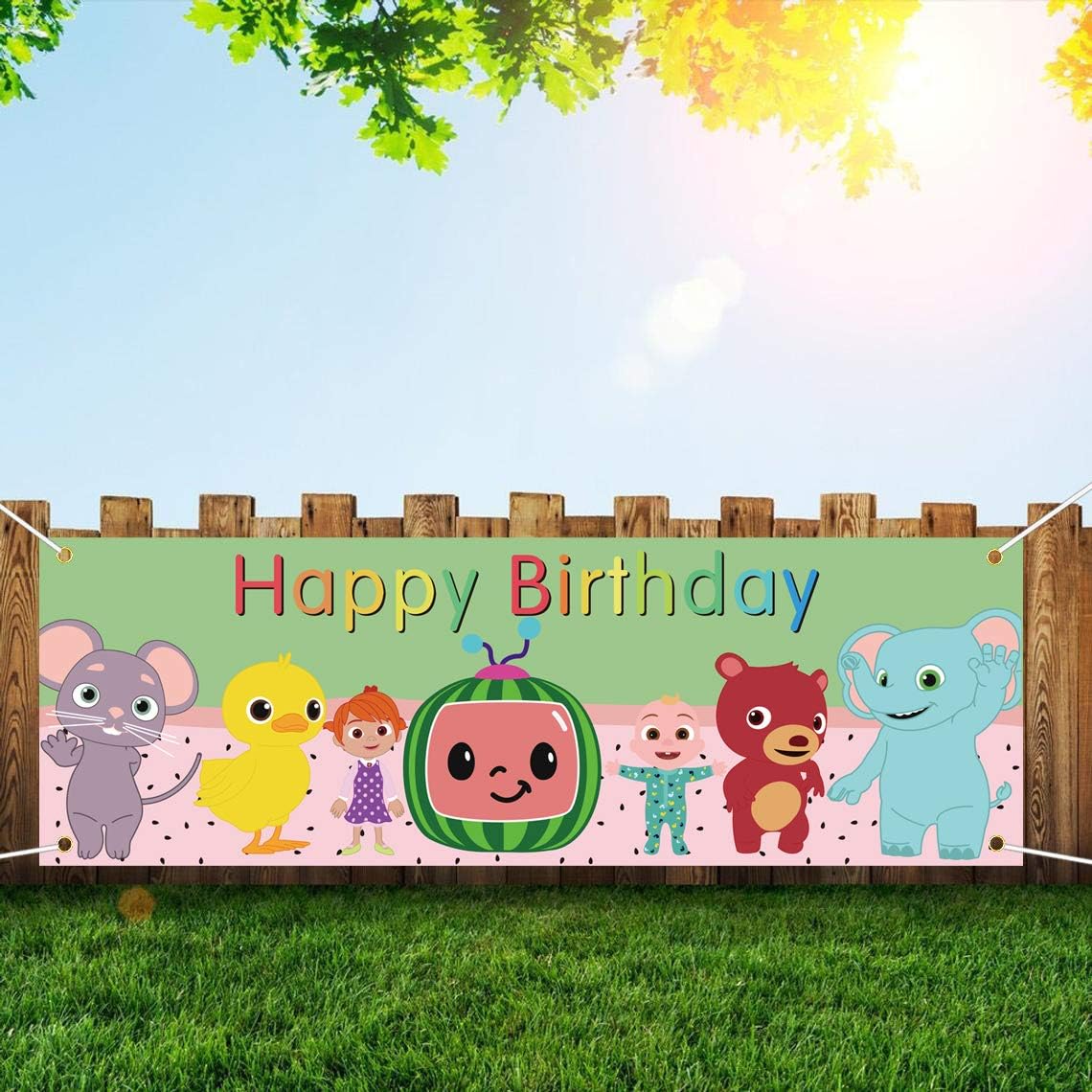Cocomelon Birthday Party Supplies,Birthday Party Banner Backdrop Decorations,Happy Birthday Banner for Cocomelon Baby Shower Fans Kids