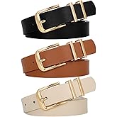 WERFORU 3 PACK Women Belt Women Fashion Leather Belts for Jeans Pants Ladies Belts with Gold Buckle