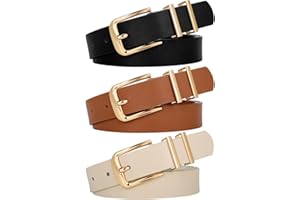 WERFORU 3 PACK Women Belt Women Fashion Leather Belts for Jeans Pants Ladies Belts with Gold Buckle
