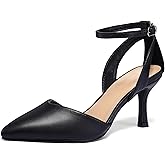 mysoft Women's Pumps Shoes Pointed Toe Kitten Low Heels Stiletto Ankle Strap Closed Toe Wedding Party Dress Sandals