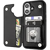 ONETOP Compatible with iPhone 16 Wallet Case with Card Holder, PU Leather Kickstand Card Slots Case, Double Magnetic Clasp and Durable Shockproof Cover 6.1 Inch (Black)
