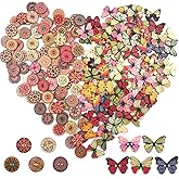 200 PCS Wooden Buttons - lyfLux Round & Butterfly Flower Buttons for Sewing Crafts, DIY Clothing Accessories