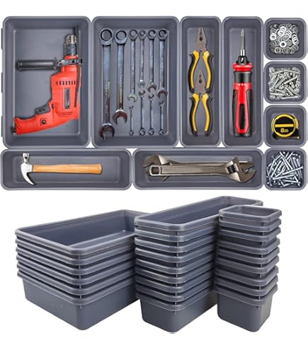 ONREVA Plateau De Rangement Pour Boîte à Outils, Plateaux De Rangement Pour Boite A Outils Tiroirs A Outils Coffres A Outils Bacs A Emboiter Quincaillerie Pieces Vis Ecrous Petits Outils