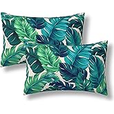 BEITUOLA Tropical Leaves Lumbar Throw Pillow Covers 12x20 Set of 2 Green Palm Leaf Decorative Pillow Cover Summer Outdoors Pillowcase Cushion Case Home Decor for Sofa Couch Bed