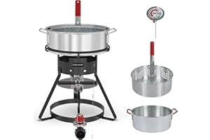 Fire Riot 10 Qt Fish Fryer Kit with Heavy Gauge Aluminum Pots & Basket, Outdor Propane Canjun Deep Fryer with Adjustable 0-10