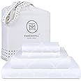 Threadmill Cotton Full Size Sheet Set | 100% Cotton Sheets for Full Size Bed | Damask Jacquard Full Bed Sheets Set with 16” Deep Pocket | Soft Sateen Weave 4-Piece Cooling Bedding Set | White