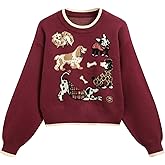 CIDER Women's Fall Cozy Sweaters Cute Sweaters Dog Graphic Long Sleeve Crewneck Soft Knit Casual Pullover Trendy