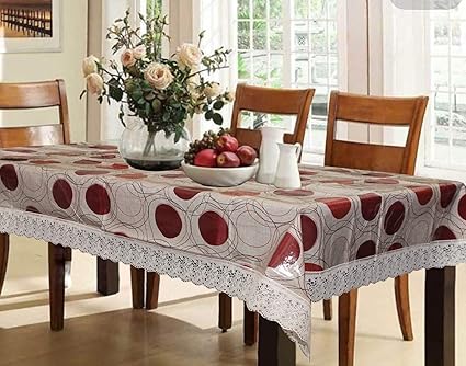 Kuber Industries Circle Design PVC 6 Seater Dining Table Cover - Brown