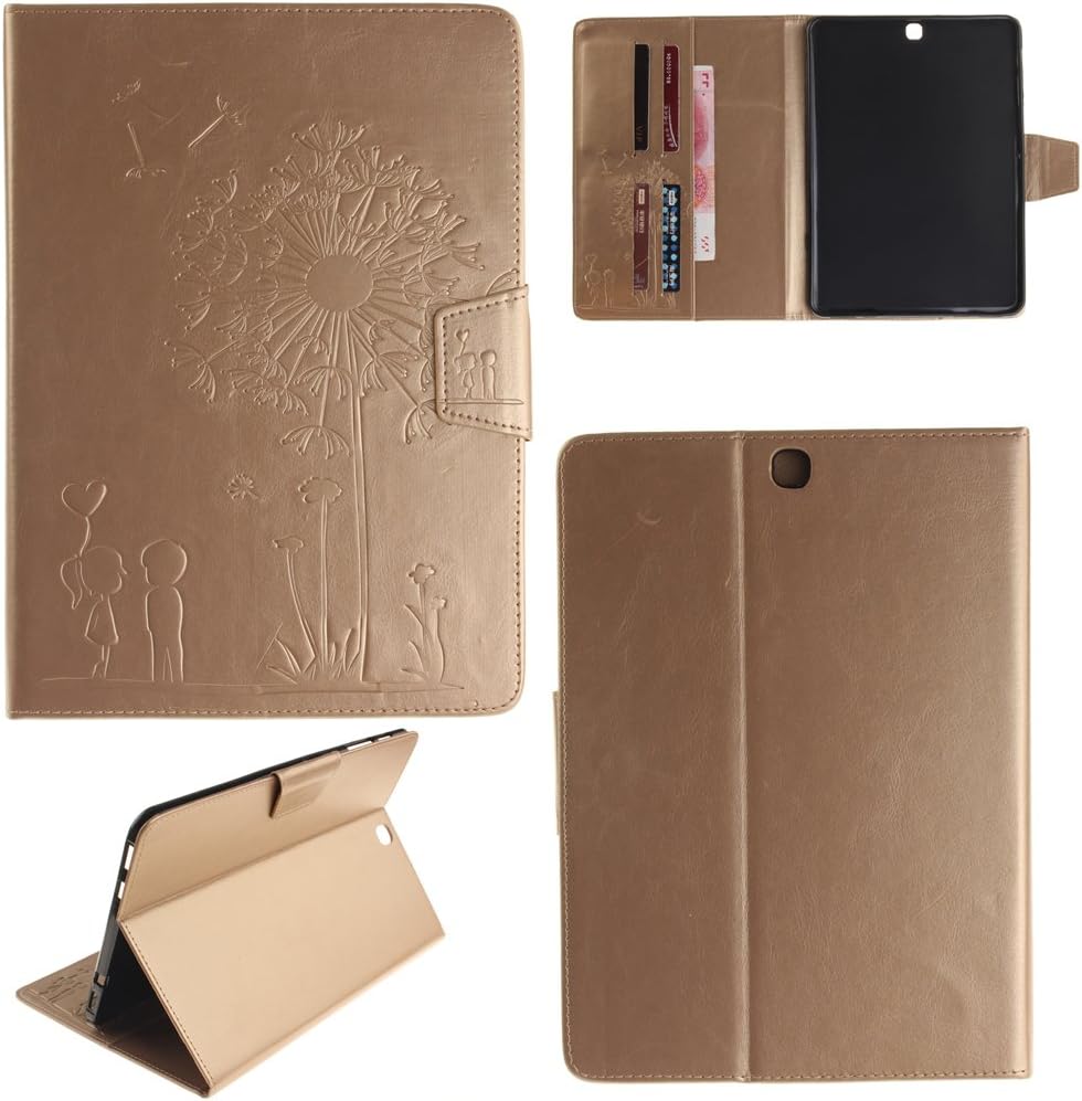 Ooboom® Samsung Galaxy Tab S2 9.7 Case Emboss Dandelion Love PU Leather with Kickstand Card Slots Cash Packet Magnetic Flip Book Wallet Cover for Samsung Galaxy Tab S2 9.7 T815 - Gold