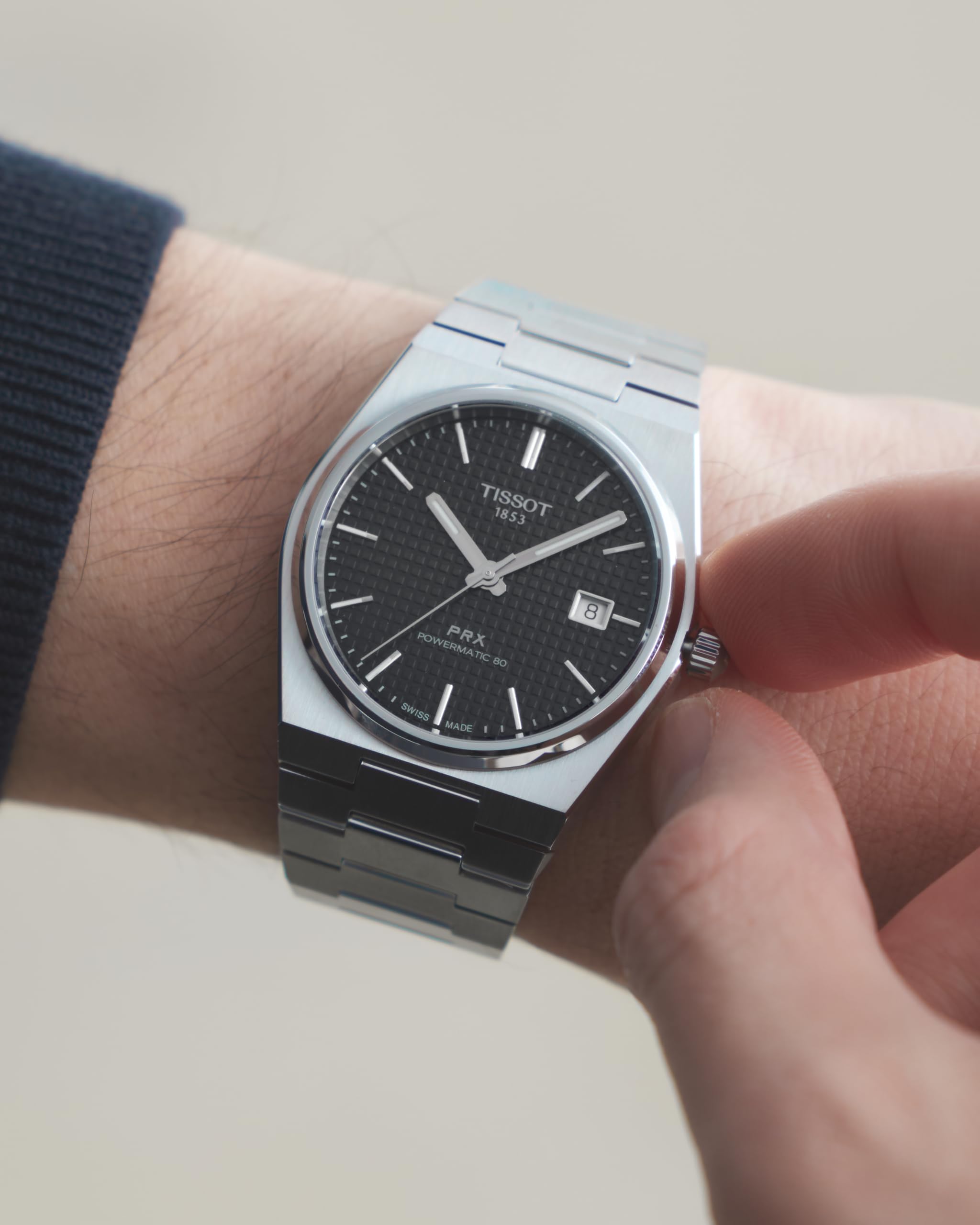 Tissot PRX Powermatic 80, Swiss Automatic Watch for Men, Stainless Steel Case, Black Dial, (Model: T1374071105100)