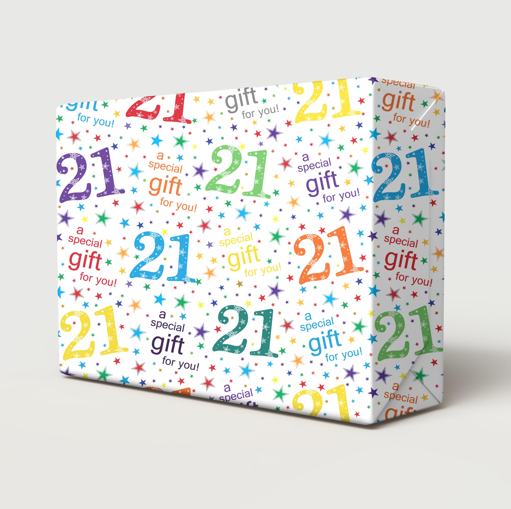 4 Sheets + 4 Gift Tags 21st Birthday White Multi Colour Wrapping Paper Age 21 Birthday Gift Wrap Paper Male/Female/Unisex White & Multi Colour (PA)