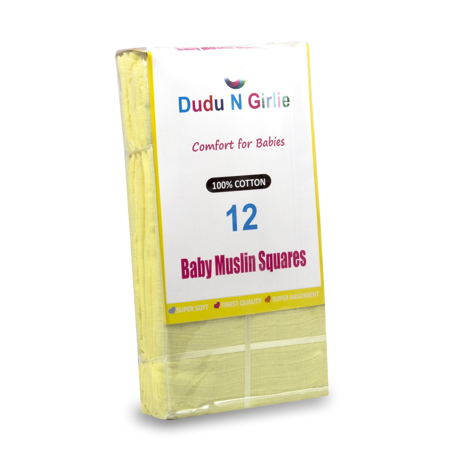 12 x Premium Quality Baby Muslin Squares 100% Cotton, 72 X 72 cm, Supersoft, Made in EU (Yellow)