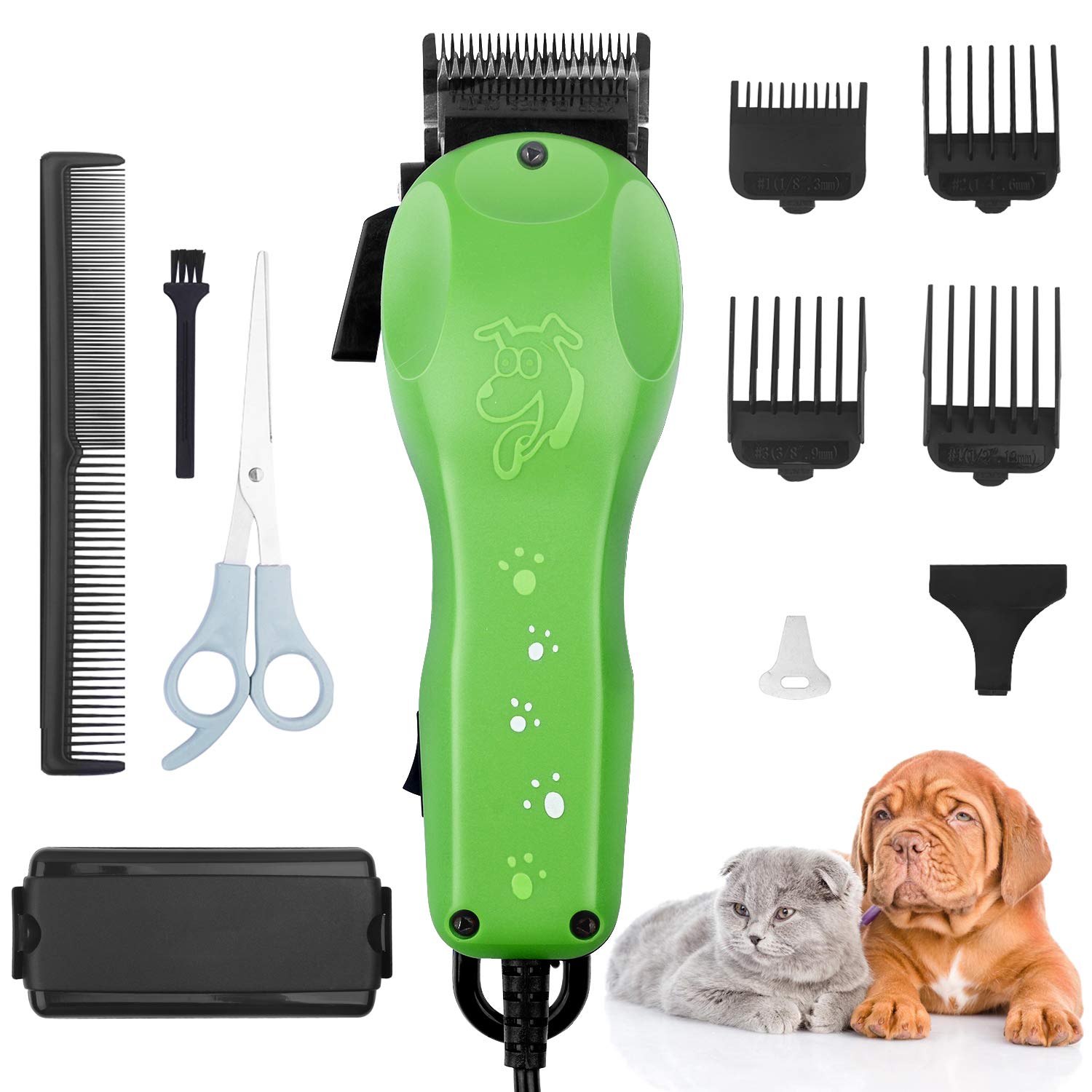 BESTBOMG Professional Electric Corded Dog Cat Trimmer Grooming Clipper Hair Removal Animal U-Clip Cordless Pet Grooming Clippers Set with Detachable Blade for All Coats with 4 Guide Combs Scissors