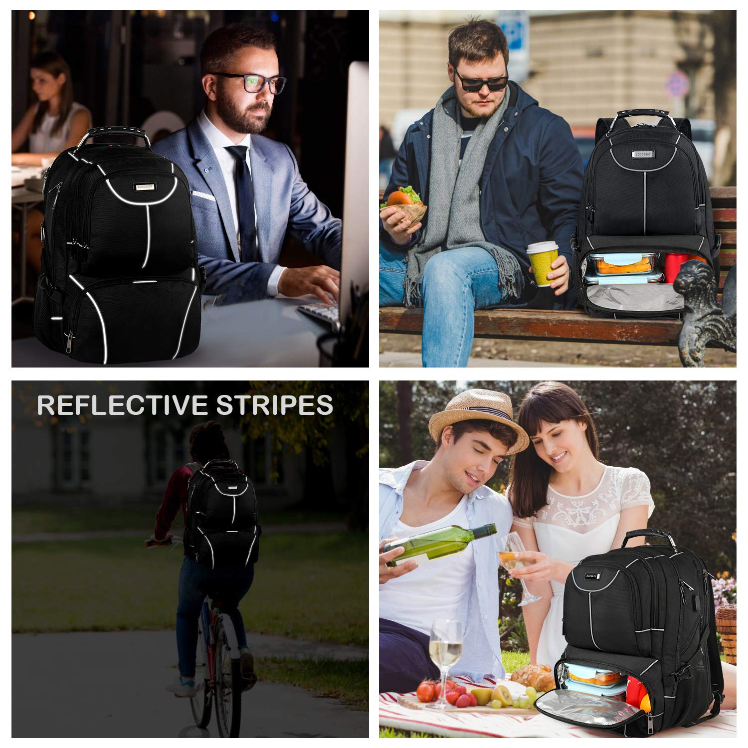 VECKUSON Lunch Bag Backpack, Insulated Cooler Lunch Box Backpack, Extra Large Travel Laptop Backpack TSA Friendly RFID Computer College bag with USB Port for Women Men Fits 17.3 Inch Laptop