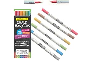 Imagination Starters Metallic Liquid Chalk Markers for Chalkboard Signs, Coloring Mats, Window, Labels, Glass, Car- Wet Wipe Ink Chalk Board Markers, Dual Tip (Brush/Fine) Liquid Chalk Pens