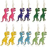 ANDPAI 6 Pairs Unique Handmade Cute Color Enamel Dinosaur Dangle Drop Earrings Lightweight Creative Funny 14k Gold Animals Hook Earrings Sets for Women Statement Jewelry Gifts