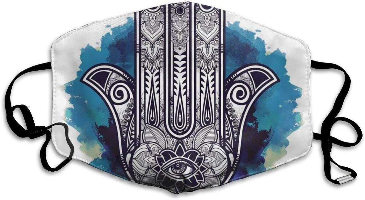 Comfortable Windproof mask,Hamsa On Watercolor Brushstrokes Backdrop Amulet Floral Elements,Printed Facial decorations for adult