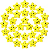 Sumind 30 Pcs Star Stress Balls Smile Face Foam Squeeze Balls 2.16 Inch Foam Squeeze Star for Stress Relief Classroom Carnival Reward Anxiety Fidget Sensory Supplies(Yellow)