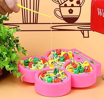 Ginoya Brothers Battery Operated Fish catching Game with 4 Pools,32 Small Multicolored Fishes,4 Magnetic Fishing Rods