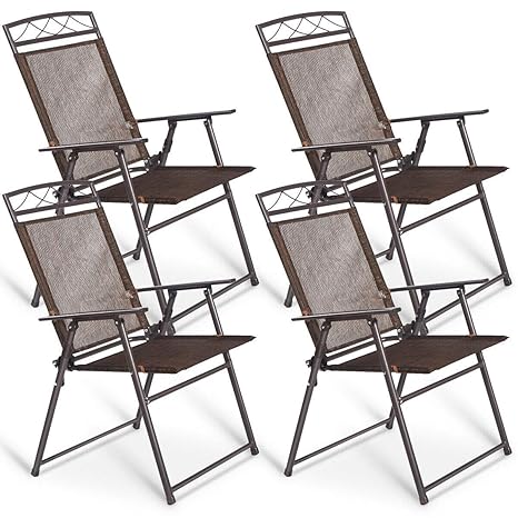 Giantex Set Of 4 Patio Folding Sling Chairs Steel Camping Deck Garden Pool Backyard Chairs
