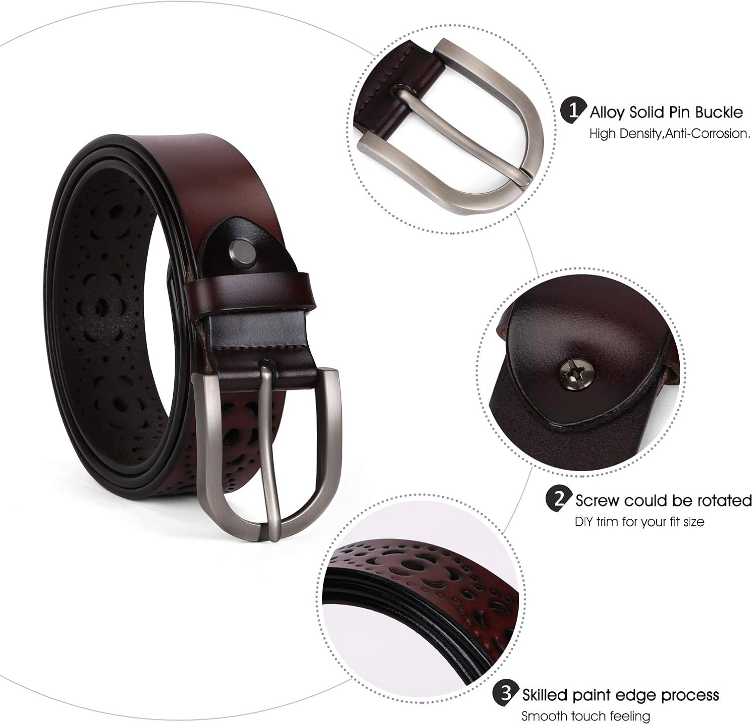 JASGOOD Women’s Hollow Flower Leather Belt for Jeans Pants Wide Belt for Ladies at  Women’s Clothing store