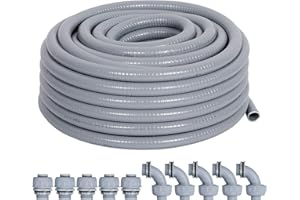 Neorexon Liquid-Tight Conduit 3/4 25ft, Electrical Conduits w/UL Certification, Flexible Conduit with 5 Straight and 5 90-Degree Conduit Connector Fittings