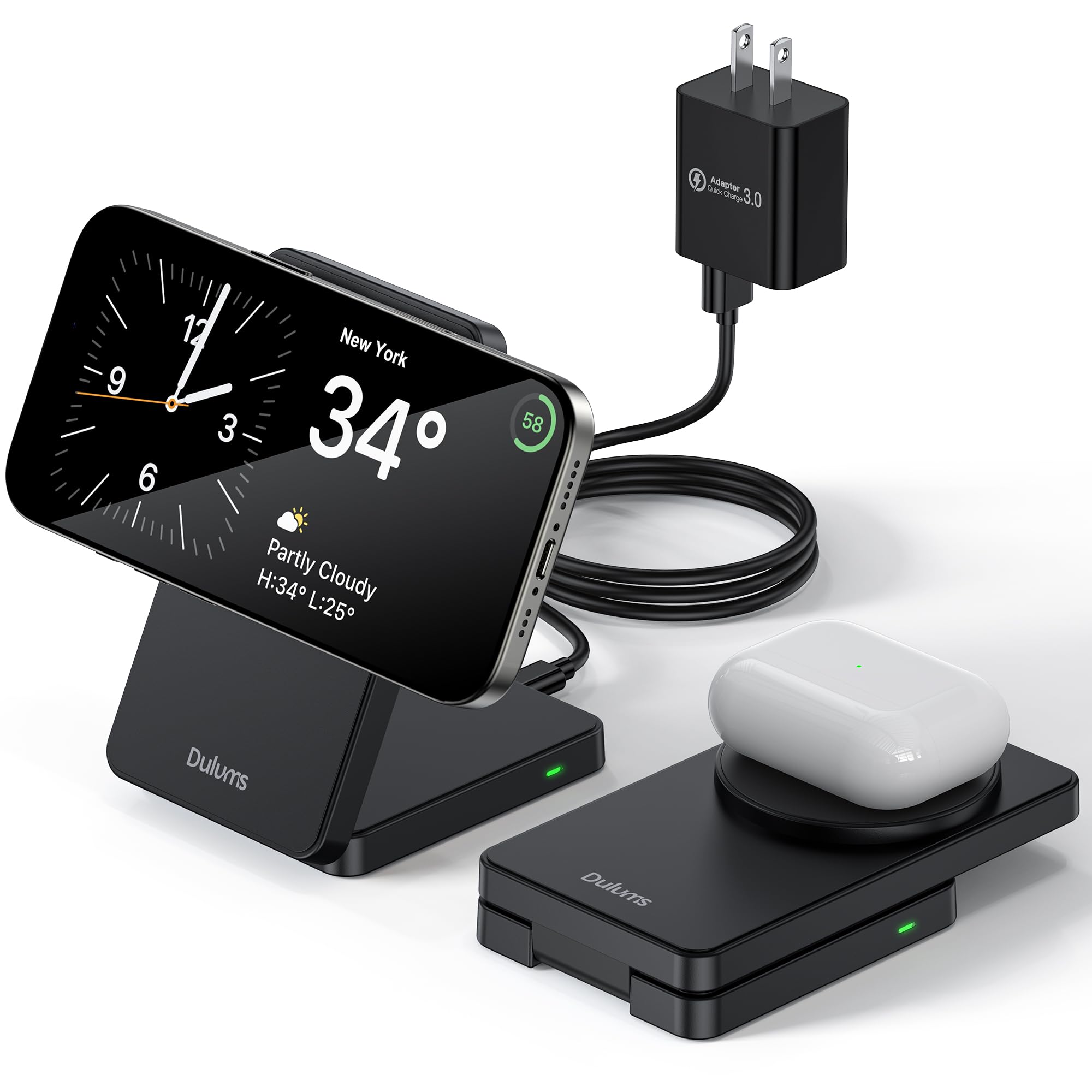 Folding Wireless Charging Stand, Magnetic 15W Fast Charging Station Mag-Safe Travel Lightweight Charger Compatible for iPhone 17/16/16 Pro/16 Pro Max/16 Plus/15/14/13/12 Series, AirPods 4/3 Image