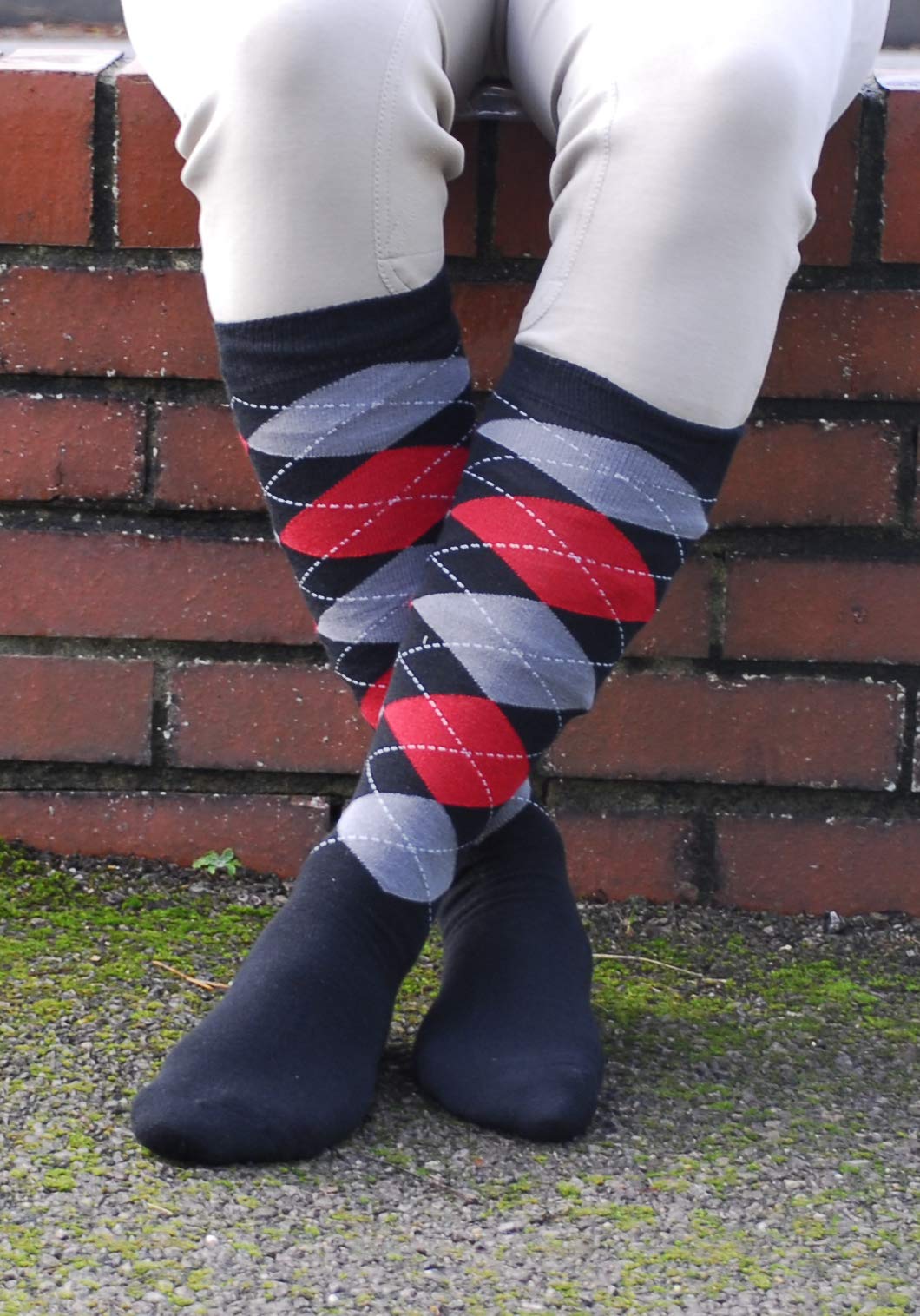 Rhinegold Cool & Dry Cushion Sole Riding Socks-Mens-Blk/Red