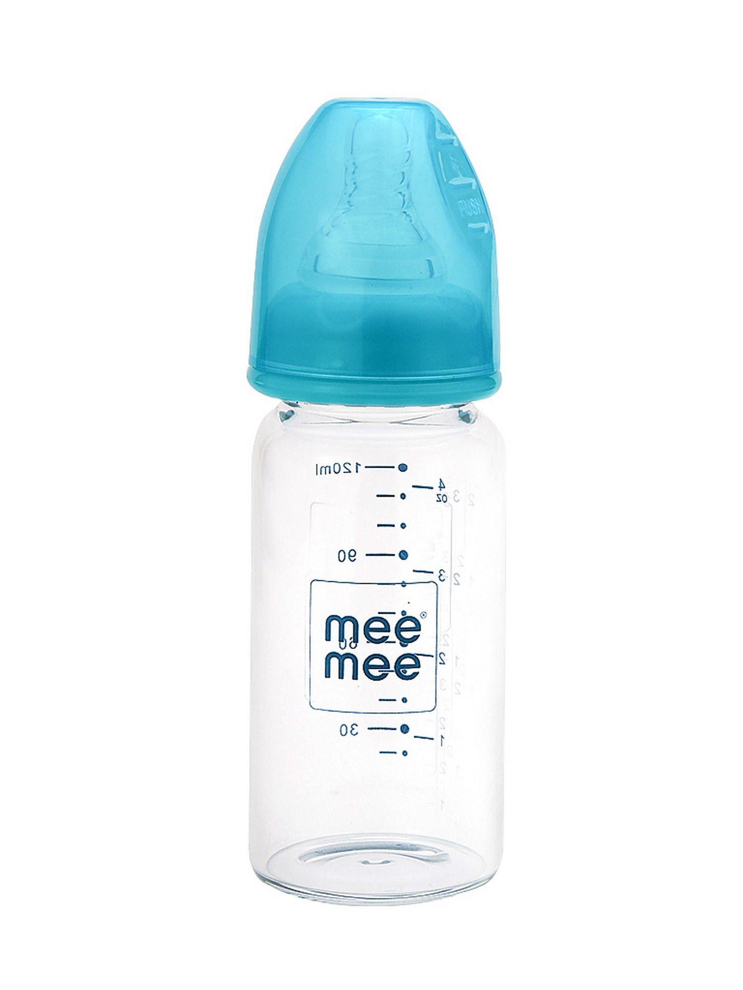 Mee Mee Premium Glass Feeding Bottle with Eazy-Flow Technology, Anti-Colic Valve,Anti Slip,BPA-Free Baby Feeding Bottle for Babies & Toddlers(Blue, 120Ml)