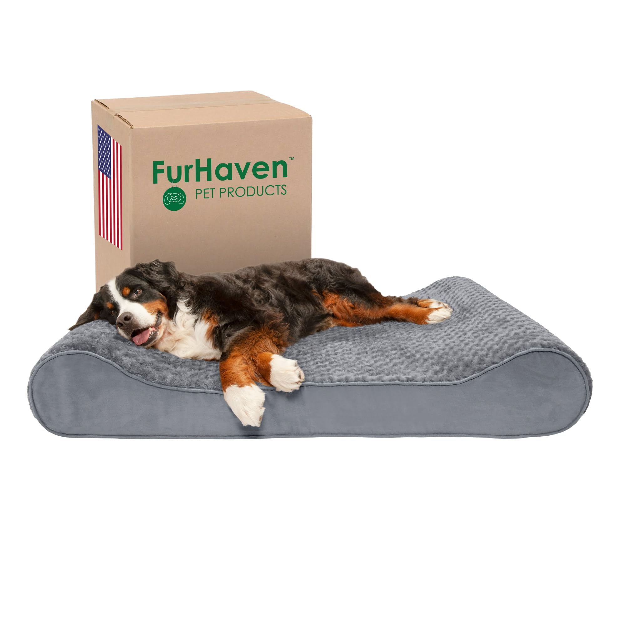 FurHaven Cooling Gel Dog Bed for Extra Large Dogs w/Removable Washable Cover, For Dogs Up to 180 lbs - Ultra Plush Faux Fur & Suede Luxe Lounger Contour Mattress - Gray, Giant/XXXL