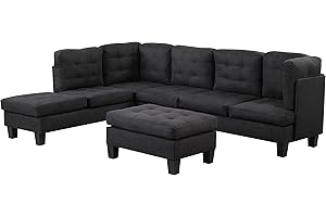 Casa Andrea Milano Modern Sectional Sofa L Shaped Couch with Reversible Chaise & Ottoman, Large Living Room Furniture, Black