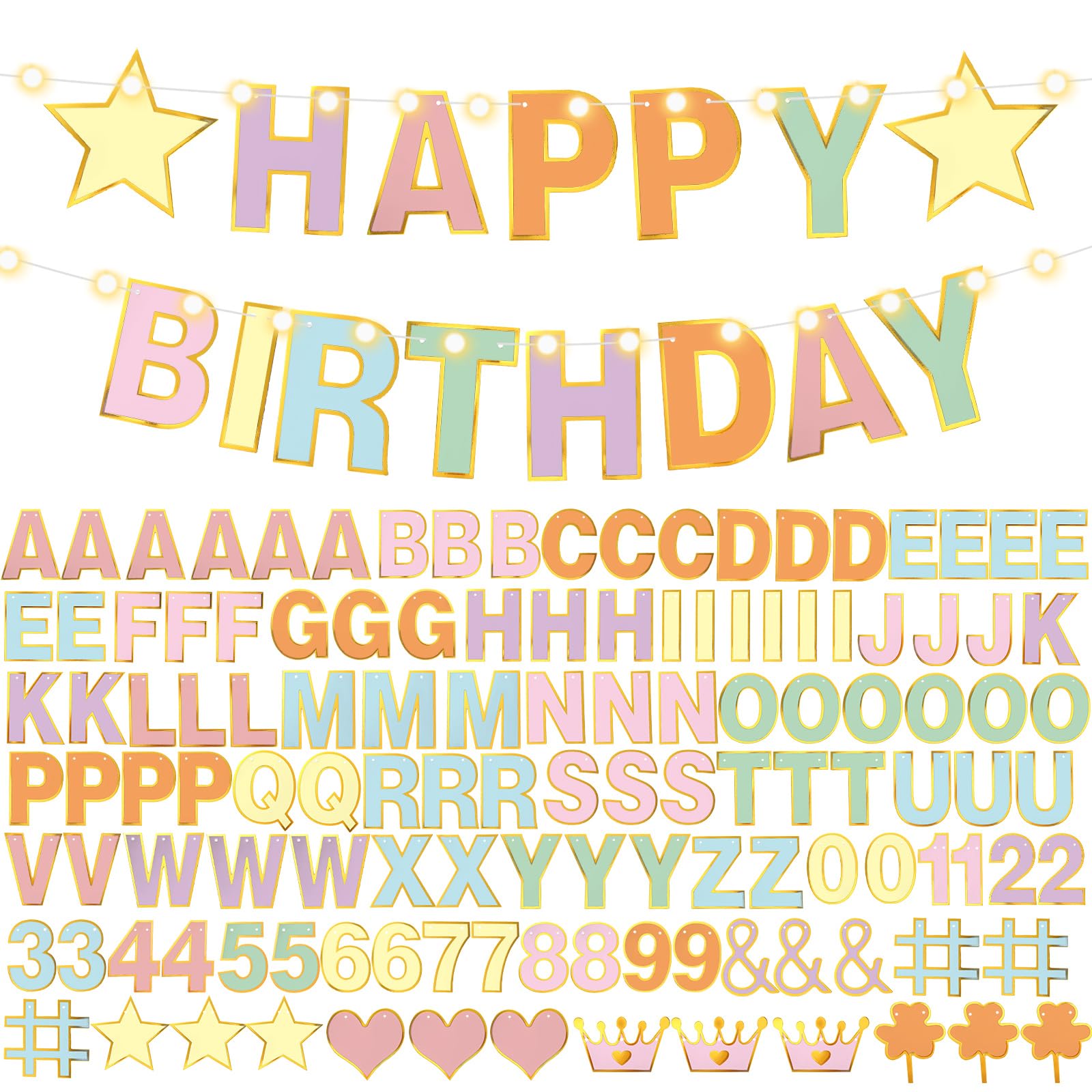 Photo 1 of TaoBary 143 Pcs DIY Letter Banner Customizable Happy Birthday Supplies Make Your Own Banner Include Letters, Numbers Symbol Rope Needles for Baby Shower Wedding Bachelor Party Decorations(Macaron)