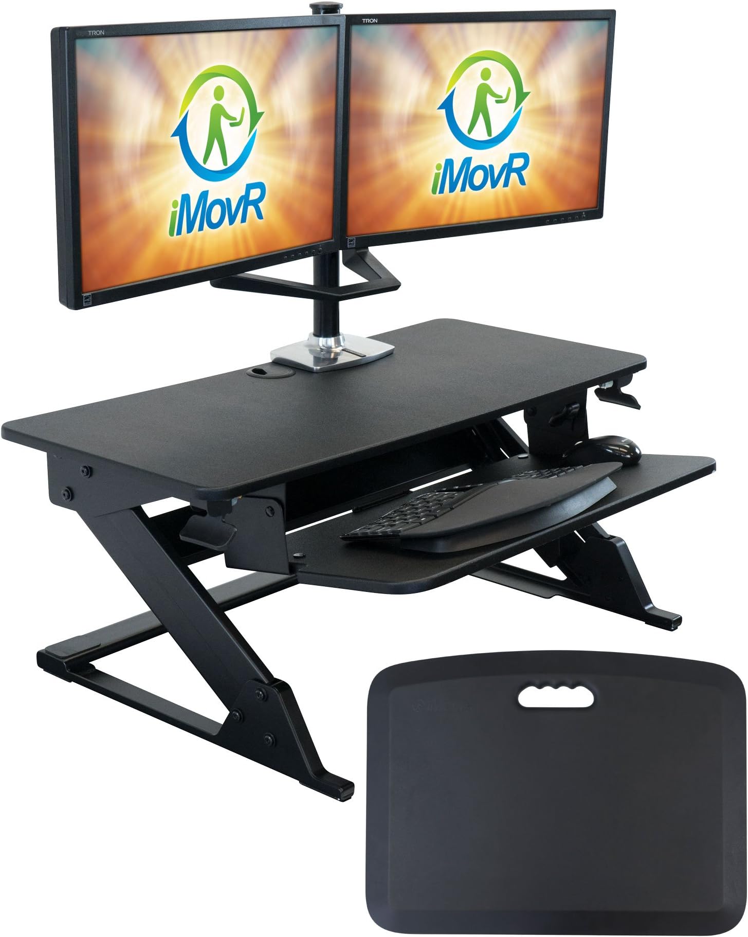 iMovR ZipLift+ Standing Desk Converter with Ergonomic Tilting Keyboard Tray, Black, 35"